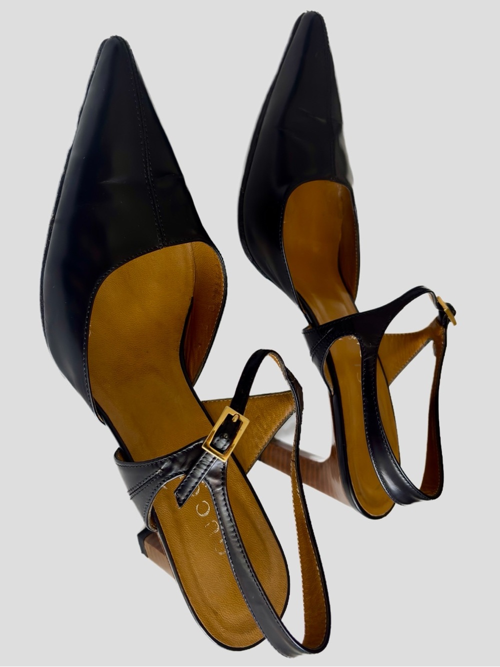Gucci Vintage Black Leather Pointed Toe Slingback Pumps Heels Size 9B - Picture 14 of 16